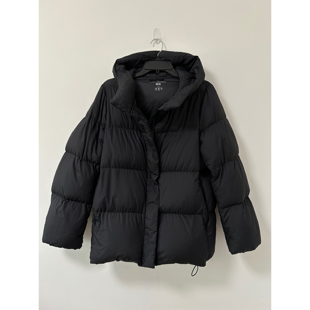 Uniqlo Ultra Light Down Puffer Hooded Jacket Women L Black Gorpcore